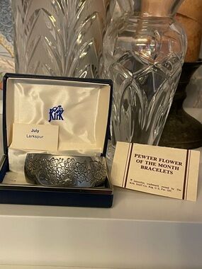 Kirk Stieff Pewter Flower of the Month Cuff Bracelet in Original Box